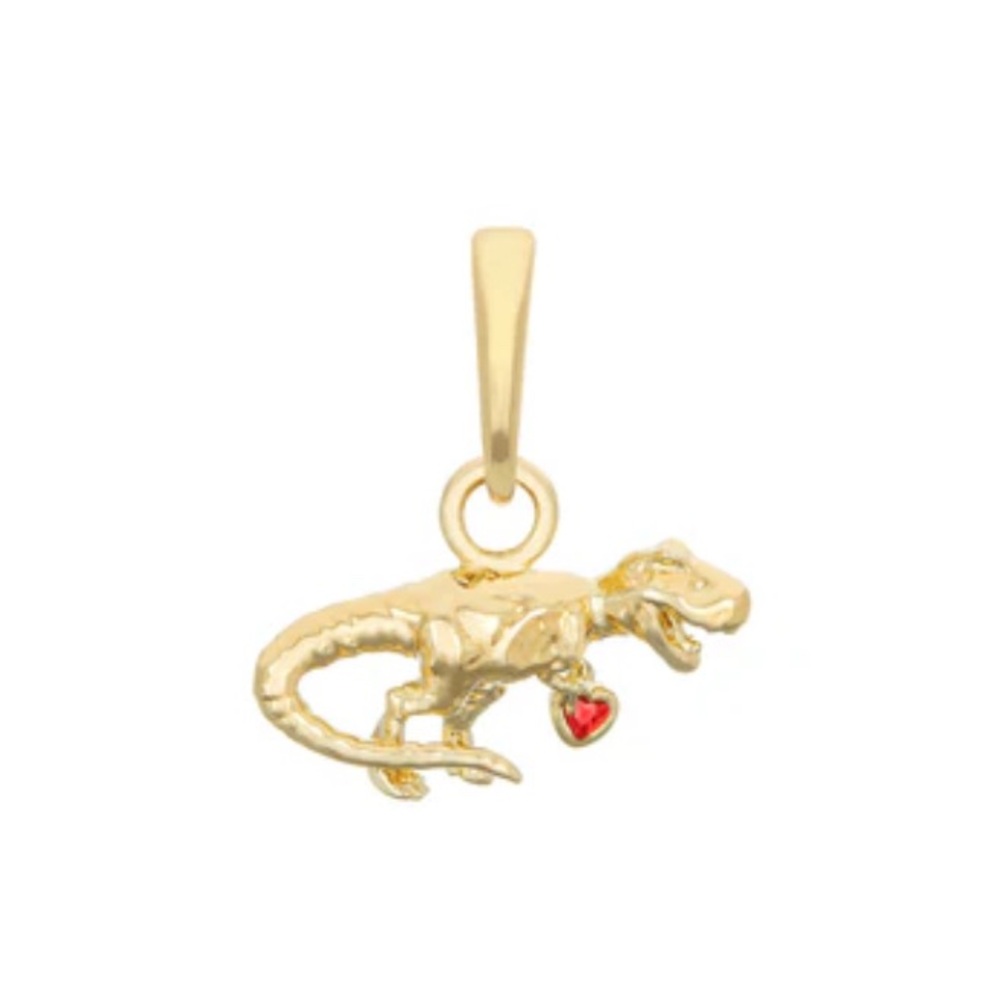 Gold Dinosaur Pendant with Red Heart Charm